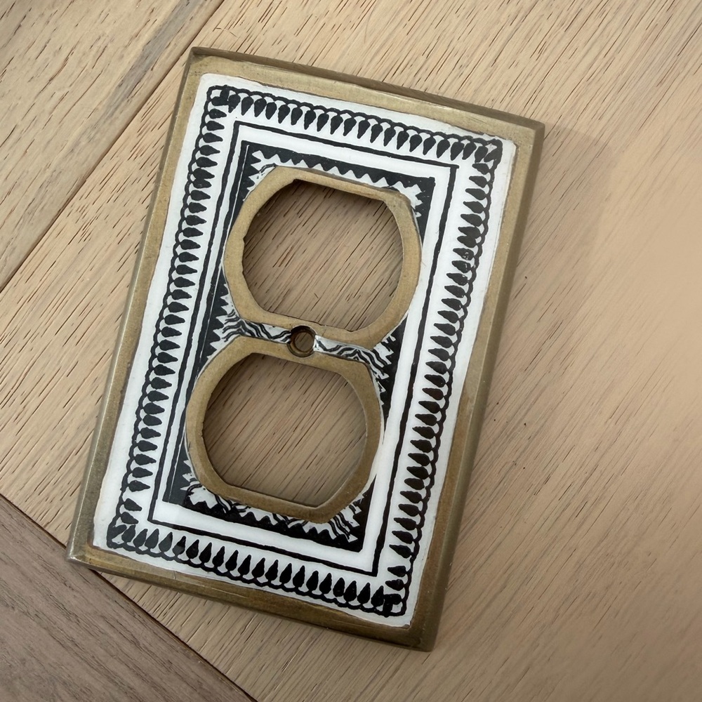 Anthropologie Decorative Outlet Cover with Black and Gold Design